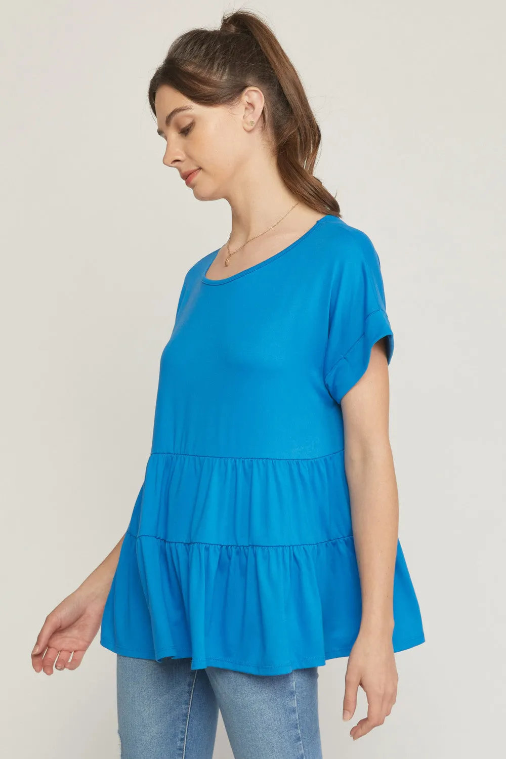 Short Sleeve Tiered Tunic, Blue