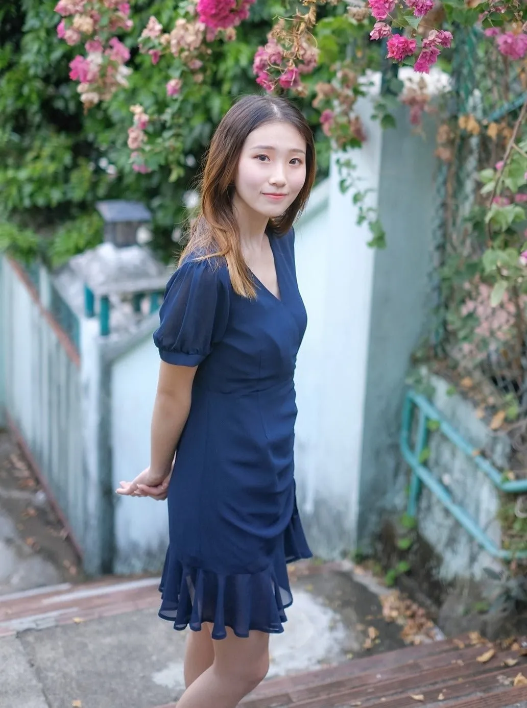 Short Wrap Dress NAVY*