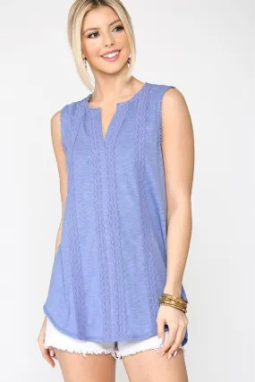 Sleeveless Lace Trim Tunic Top With Scoop Hem