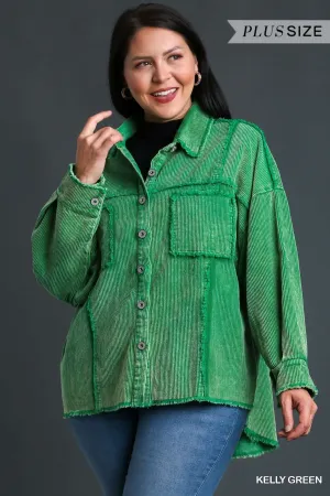 So Gorgeous Raw Hem Shacket - Kelley Green *Regular & Curvy*