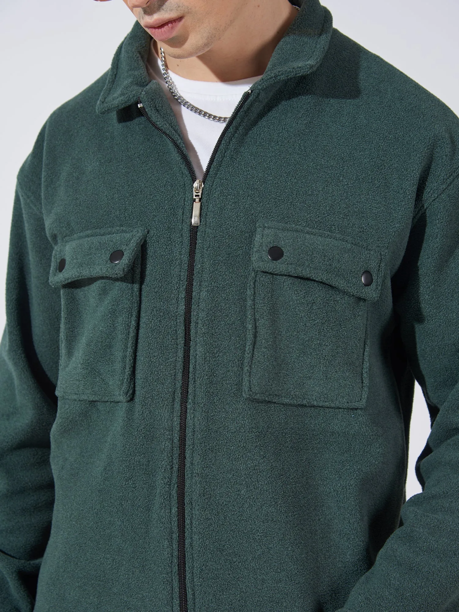 Solid Pocket Green Shacket