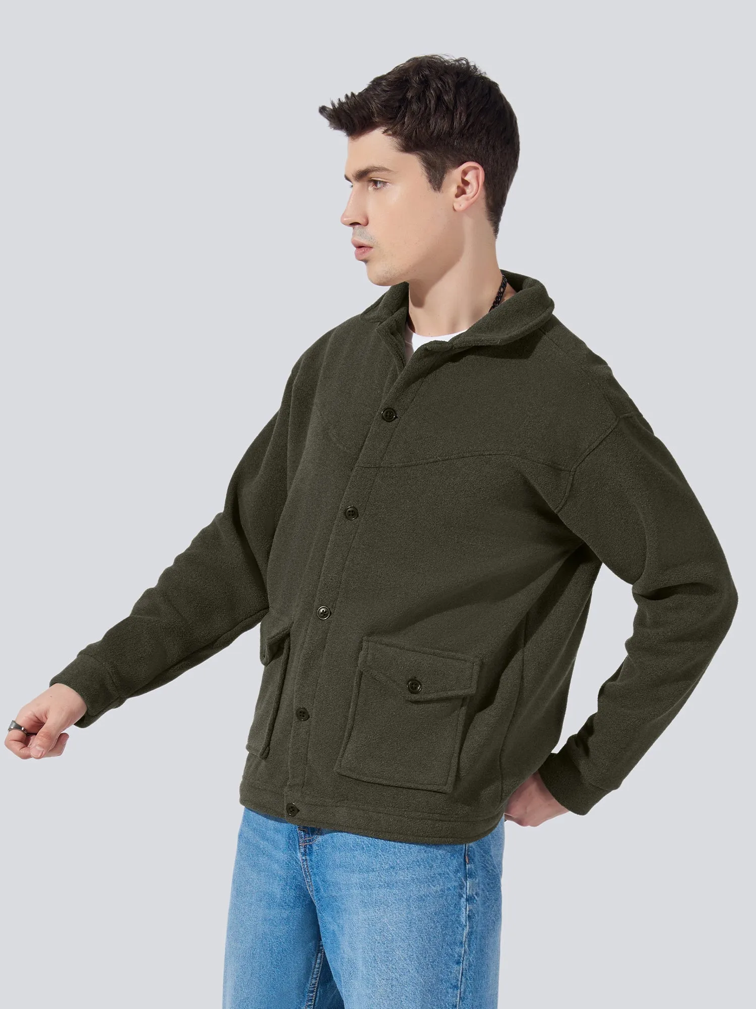 Solid Pocket Olive Shacket