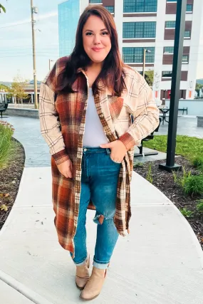 Stand Out Rust & Taupe Color Block Plaid Longline Shacket