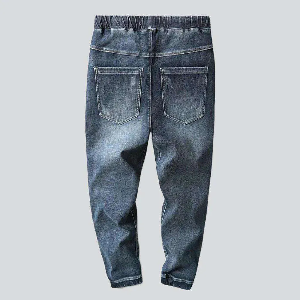 Stonewashed winter men's denim joggers