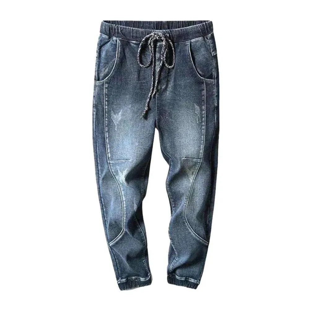 Stonewashed winter men's denim joggers