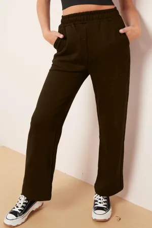 Straight Fleece Trousers (Dark Brown)