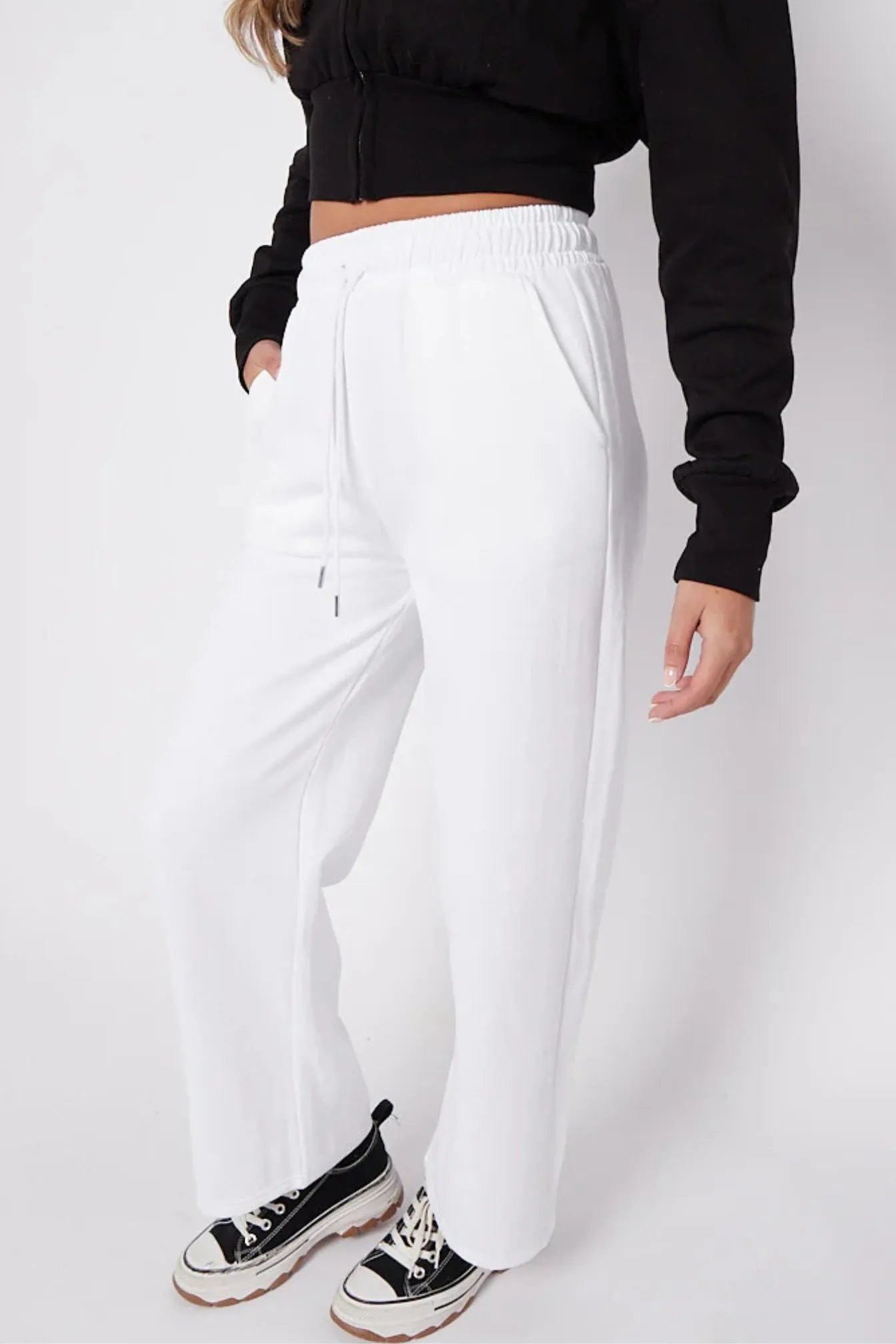 Straight Fleece Trousers (White)