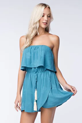 Strapless Two-Tier Wrap Dress, Seafoam