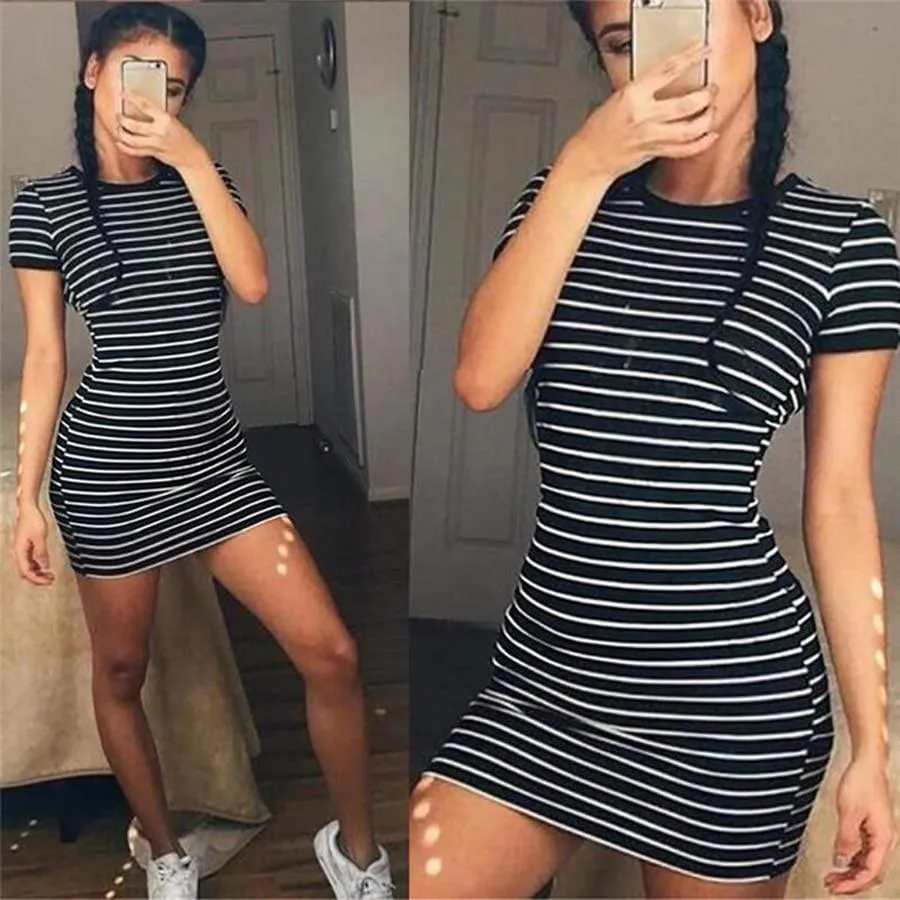 Summer Casual Striped O-neck Short-sleeved Dress