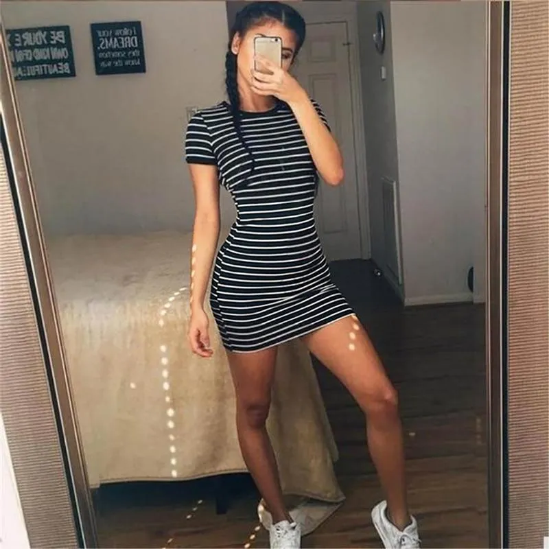 Summer Casual Striped O-neck Short-sleeved Dress