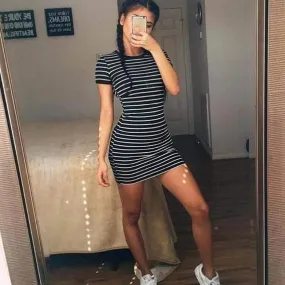 Summer Casual Striped O-neck Short-sleeved Dress