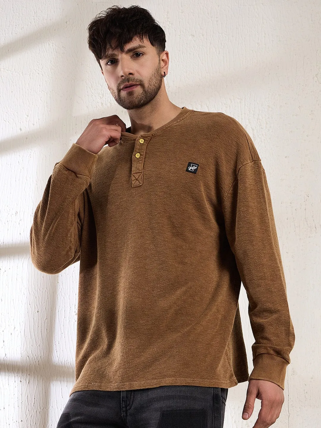 Tan Slubbed Heavy Jersey Henley