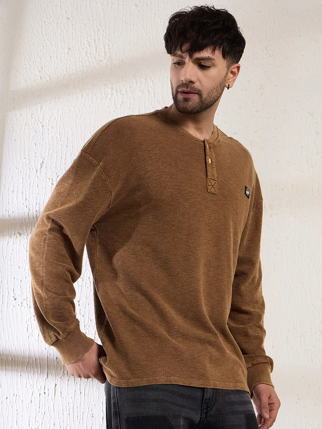 Tan Slubbed Heavy Jersey Henley