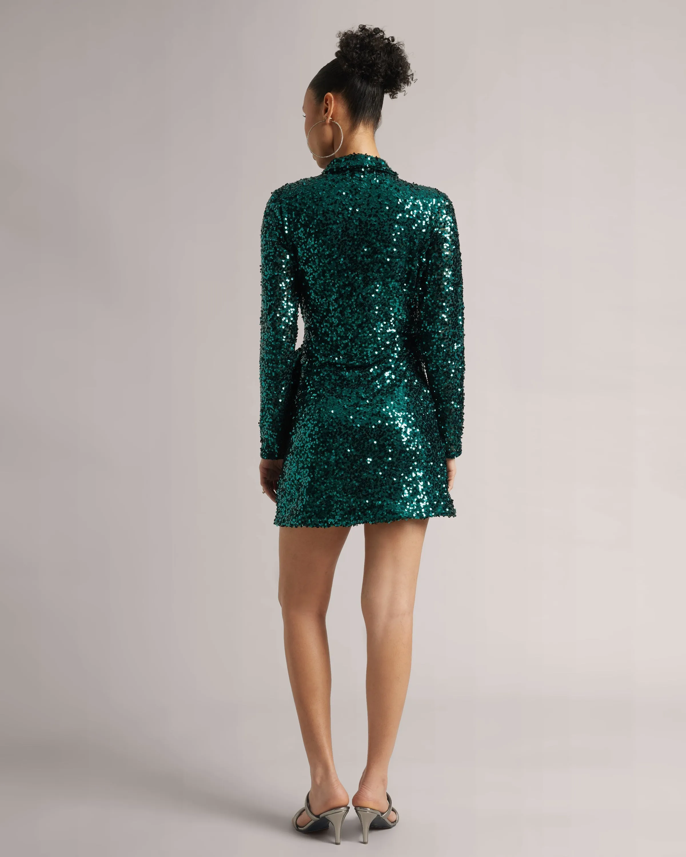 Teal Green Sequin Wrap Dress