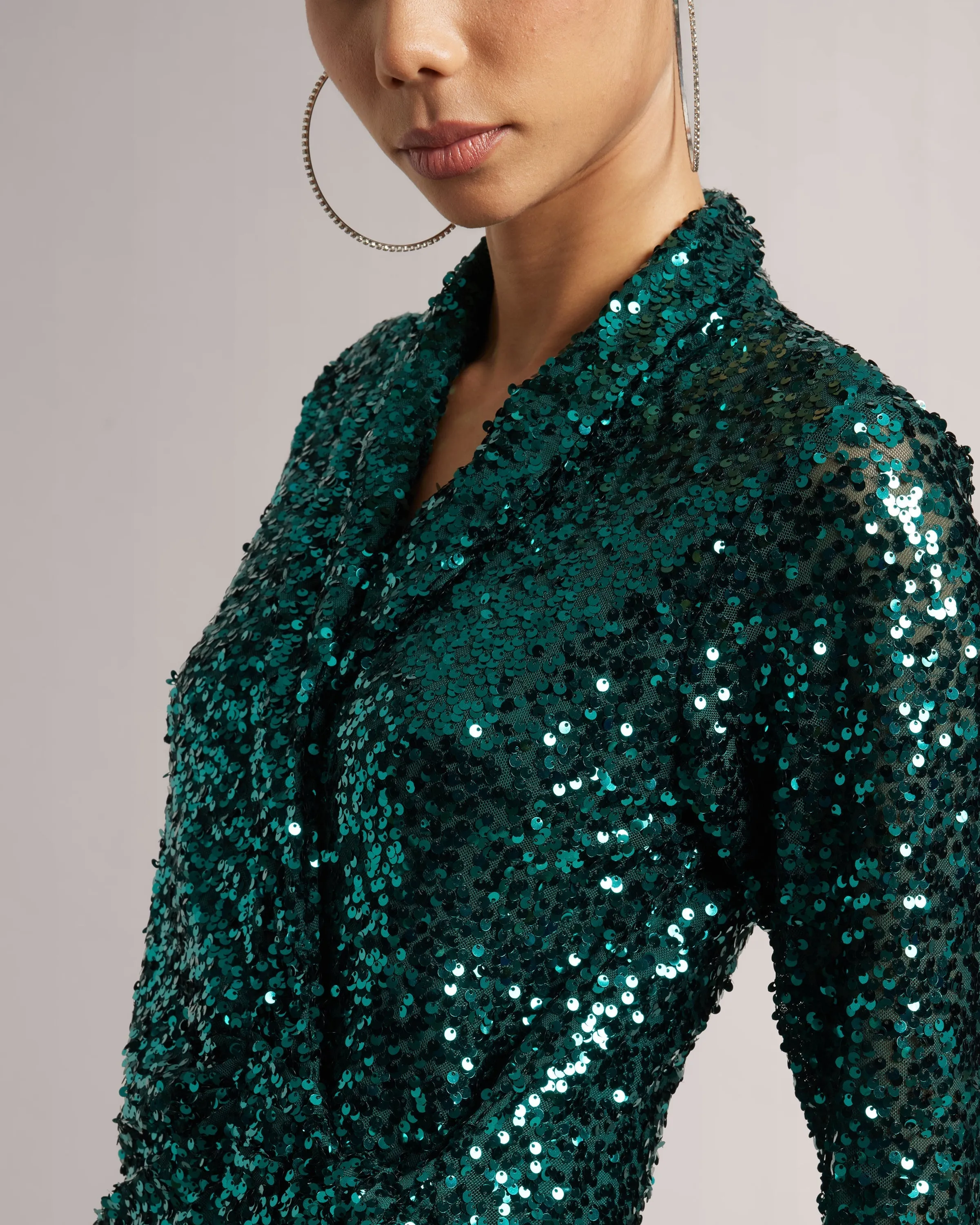 Teal Green Sequin Wrap Dress