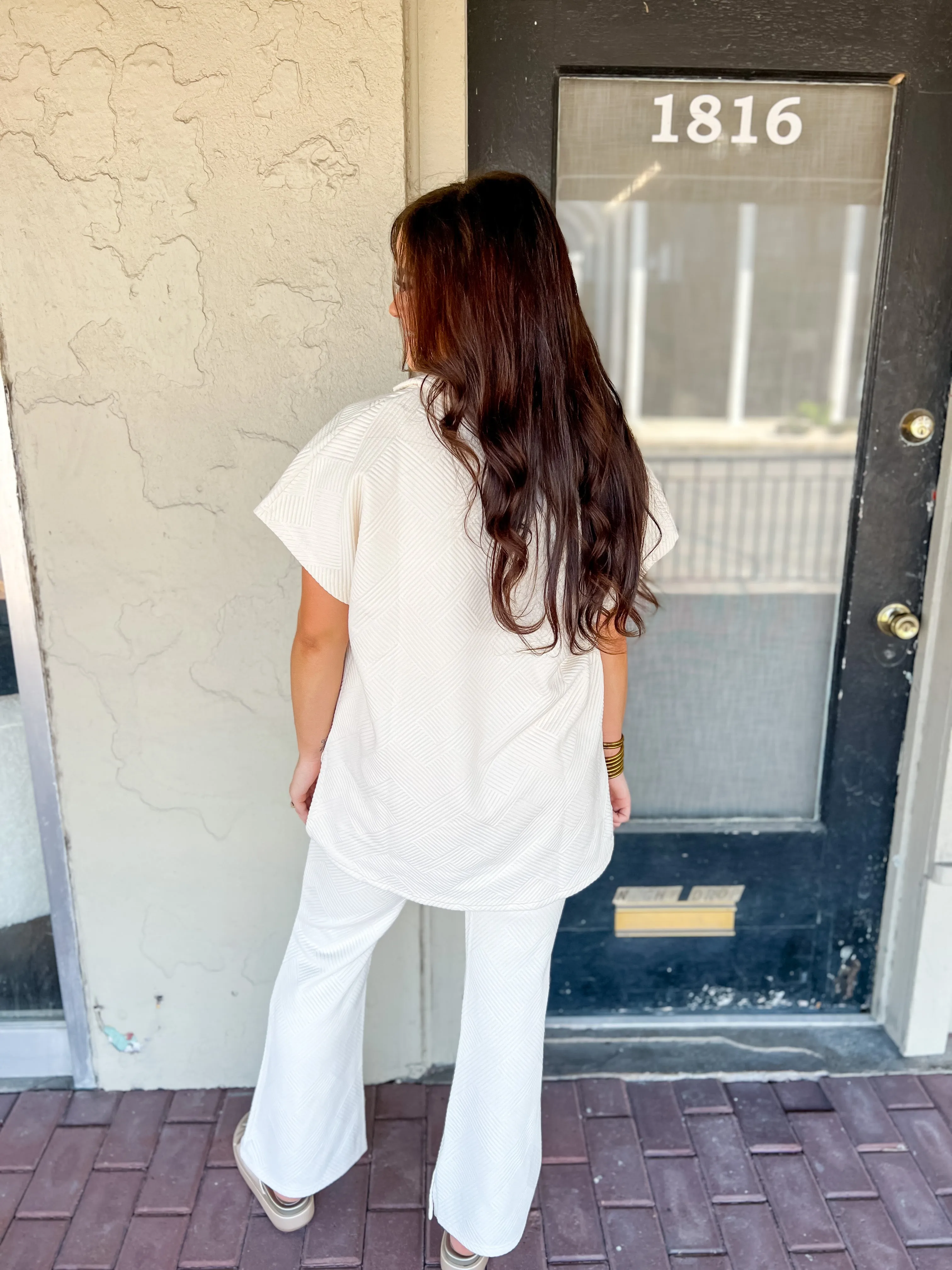 Textured Drop Shoulder Top With Collar-Cream