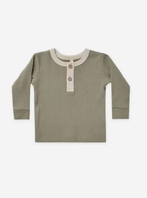 The Jessie Ribbed Long Sleeve Henley - Fern - KIDS