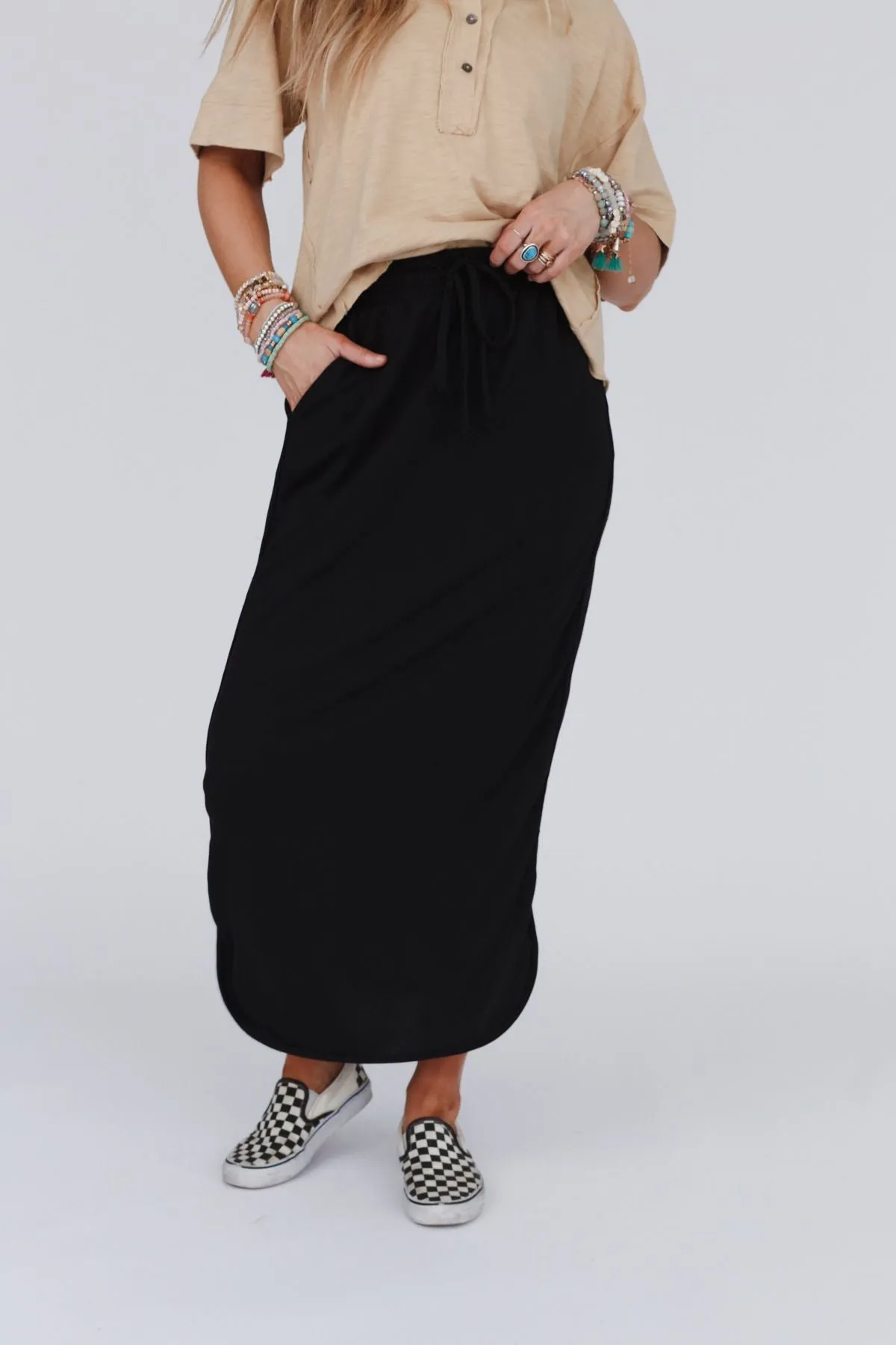 The Nest So Comfy Drawstring Maxi Skirt - Black