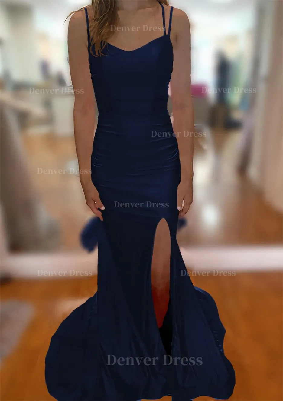 Trumpet/Mermaid V Neck Sleeveless Sweep Train Jersey Prom Dress With Split Pleated