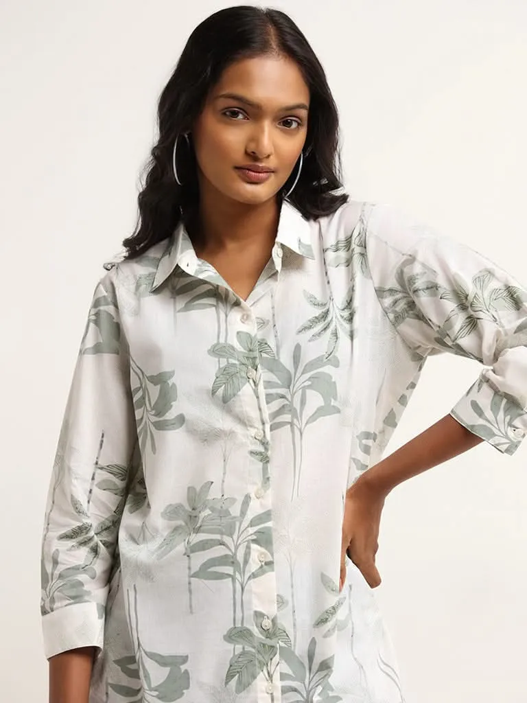 Utsa Green Floral Printed Cotton Tunic