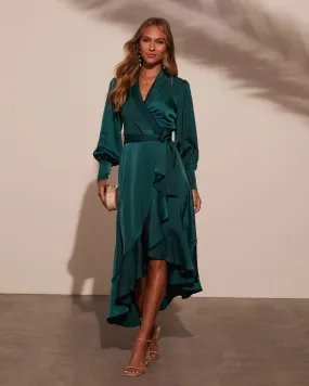 Vilma Satin Wrap Midi Dress