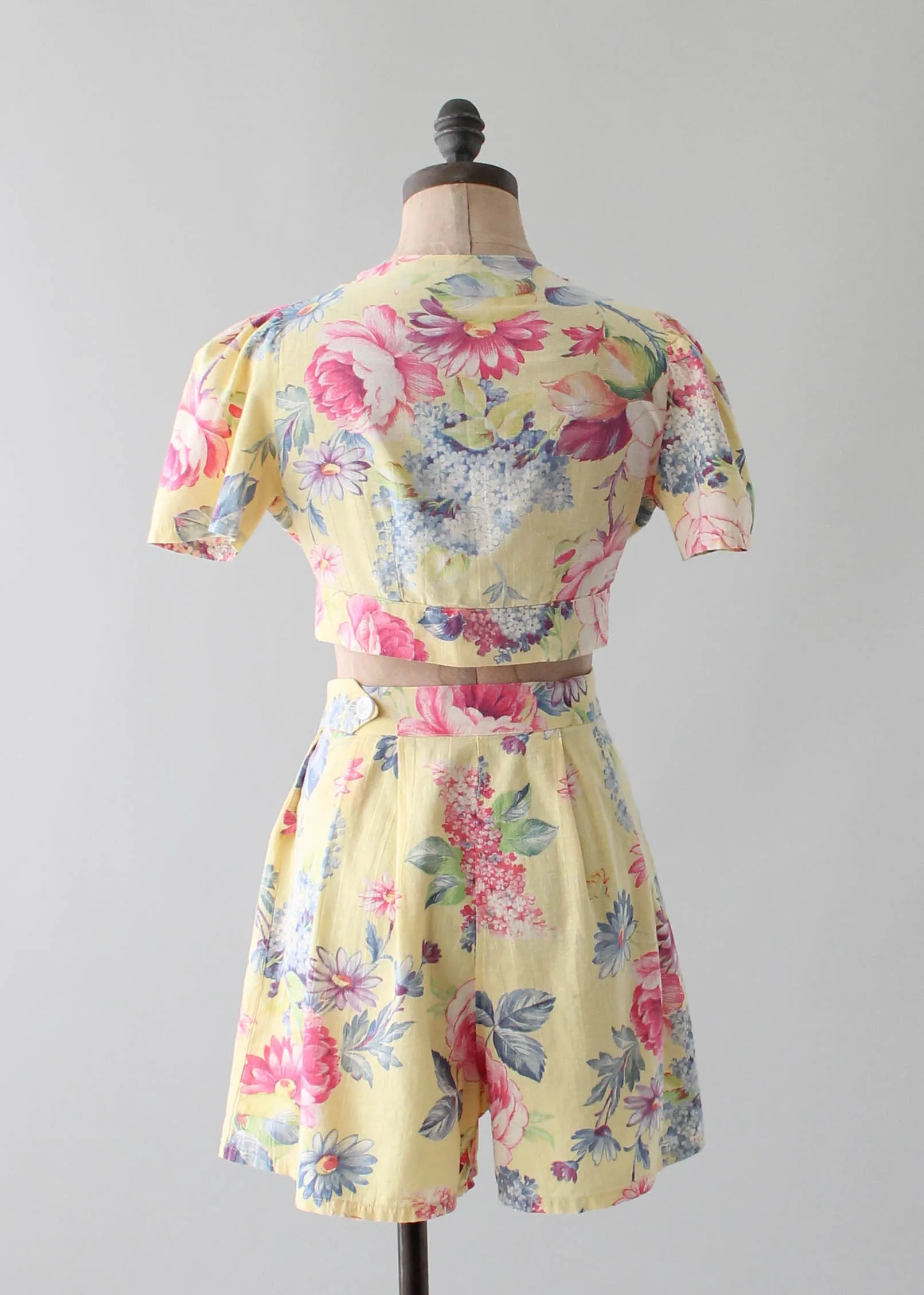 Vintage 1940s Yellow Floral Two Piece Playsuit