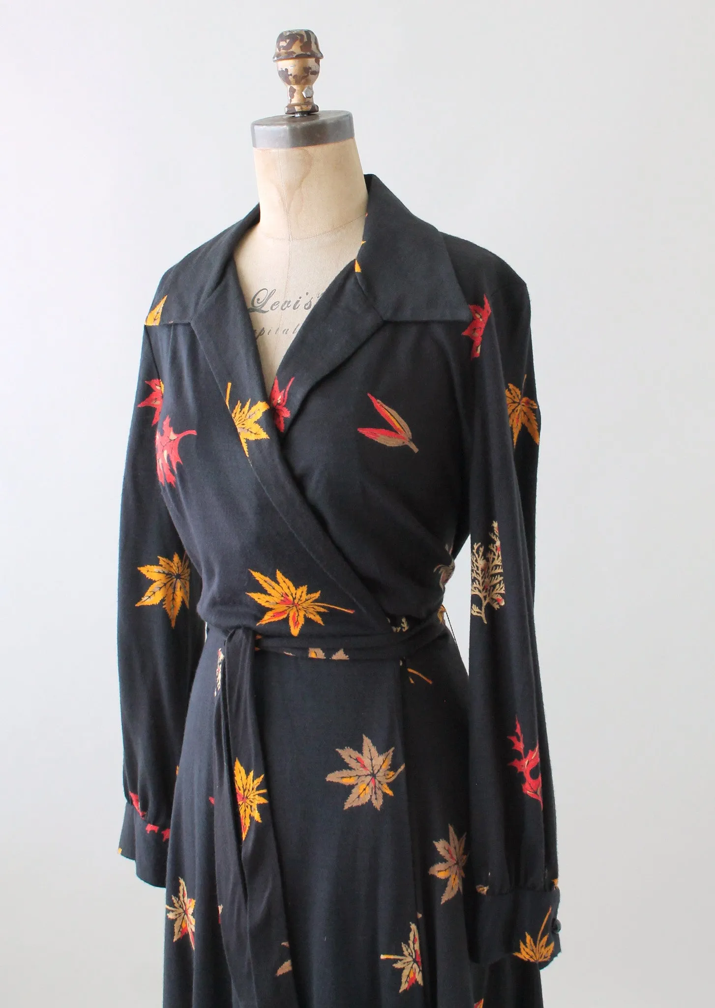 Vintage 1970s Leaf Print Cotton Jersey Wrap Dress