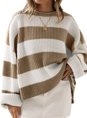 Wenkouban-Christmas Thanksgiving outfits_Women's Striped Color Comfy Knitted Sweater