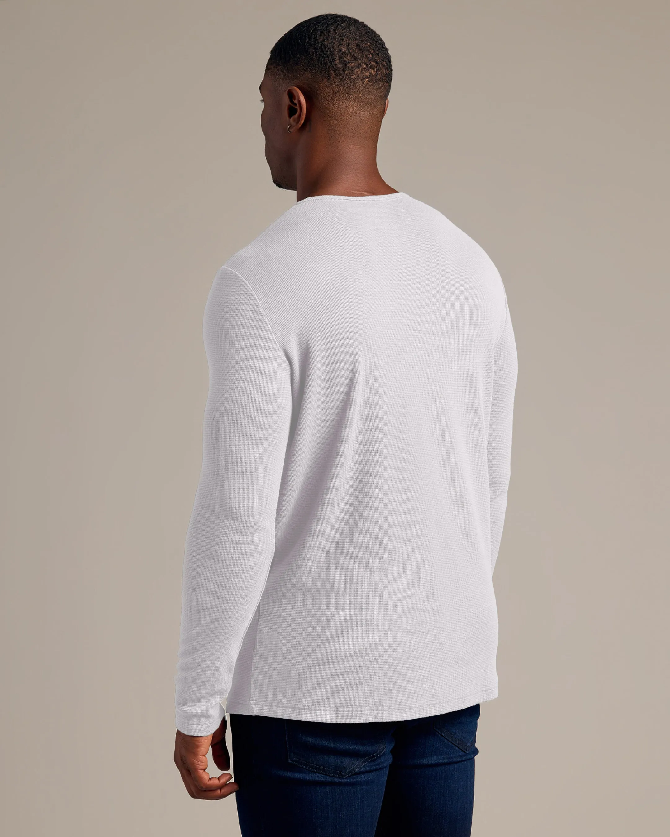 White Tall Waffle Long Sleeve Henley