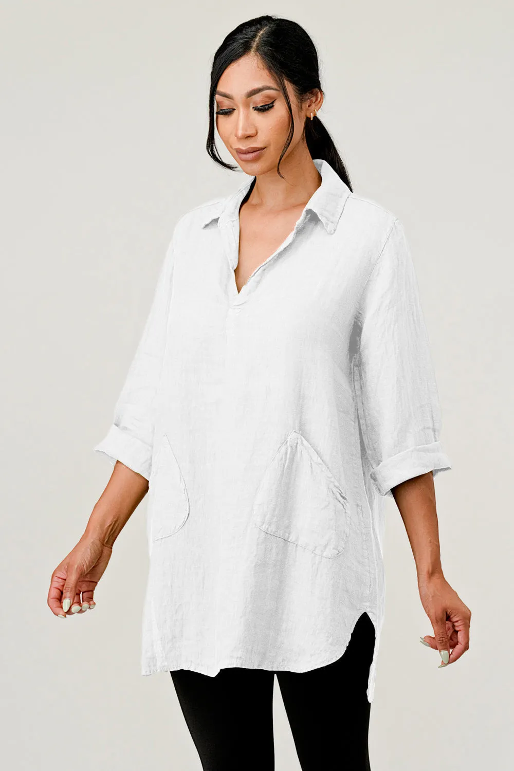 Wide Collar Shanon Linen Tunic W pockets