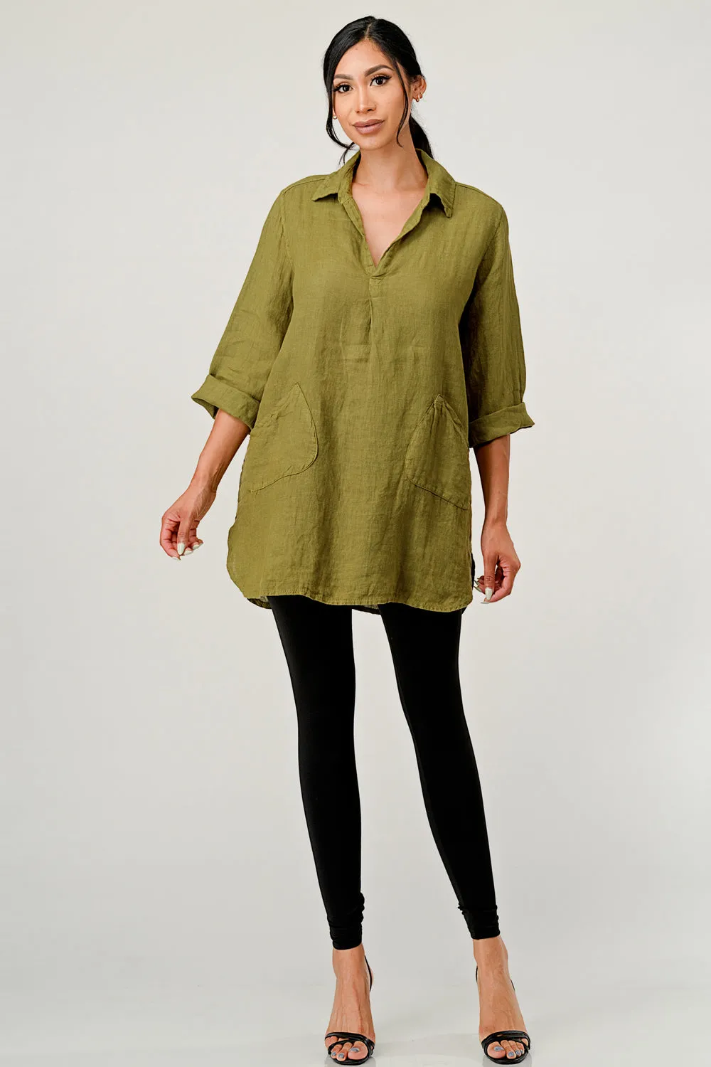 Wide Collar Shanon Linen Tunic W pockets