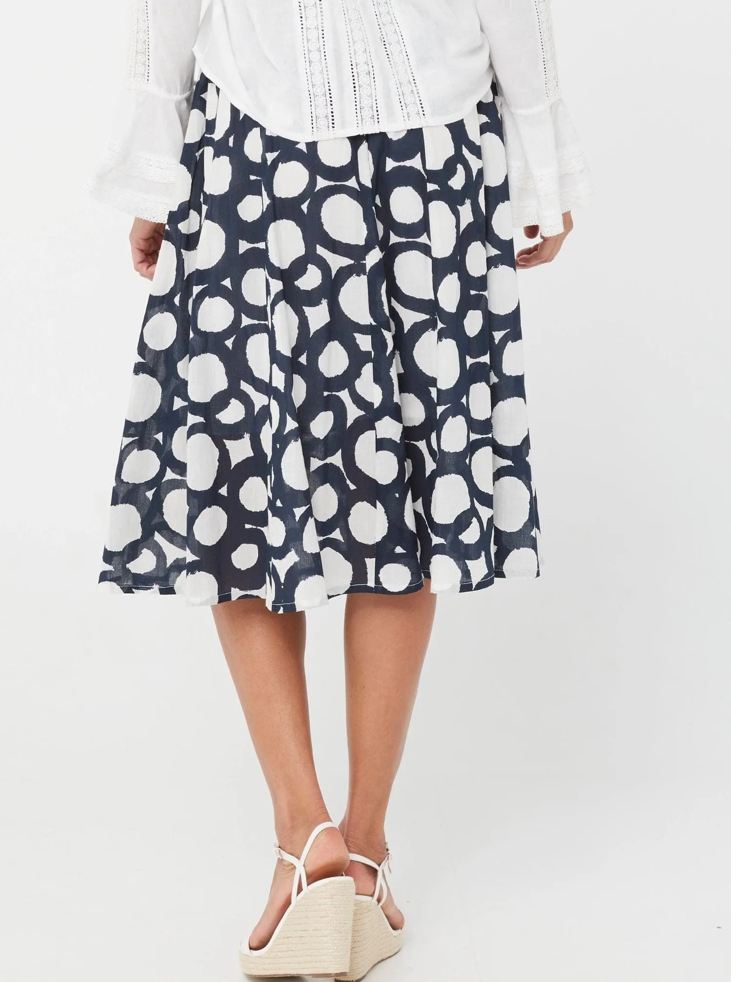 Woman Mid-Calf Skirt Print Skirt Dahlia Skirt - Blue Print