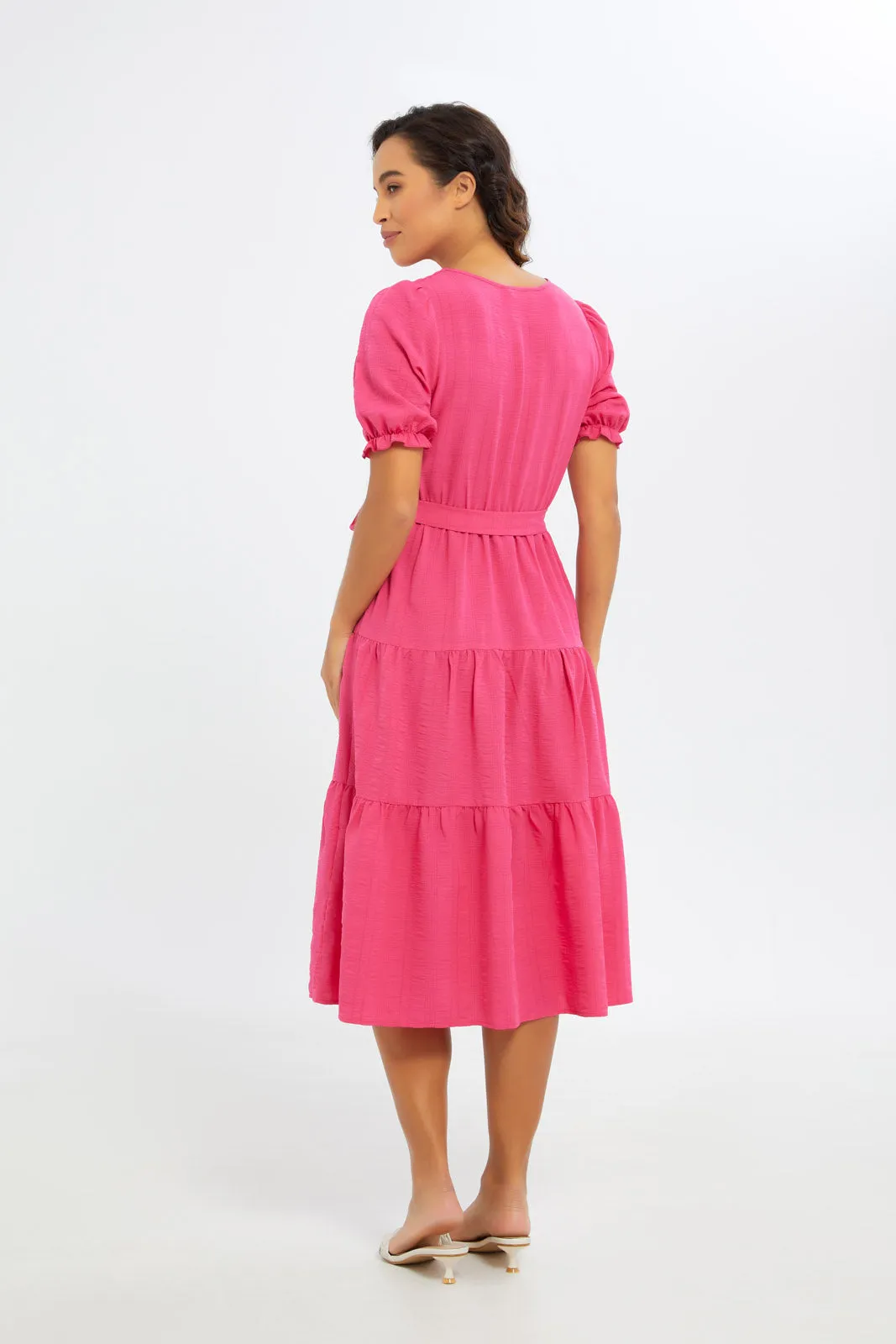 Women Fuchsia Midi Wrap Dress