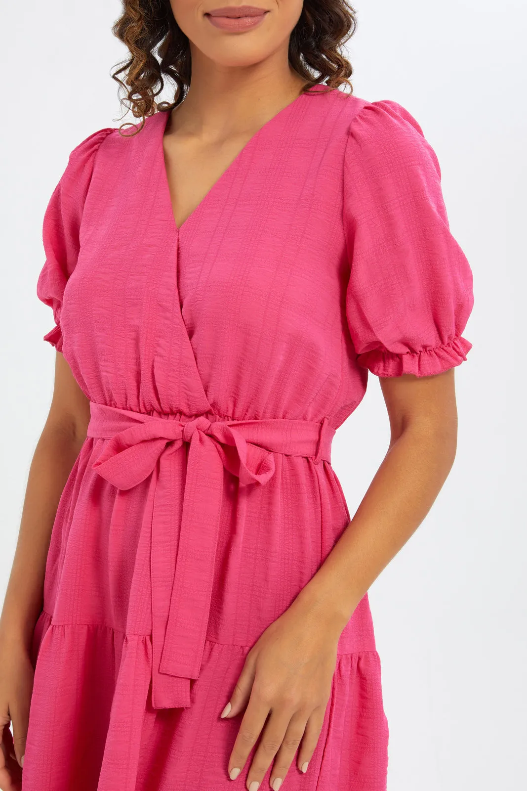 Women Fuchsia Midi Wrap Dress