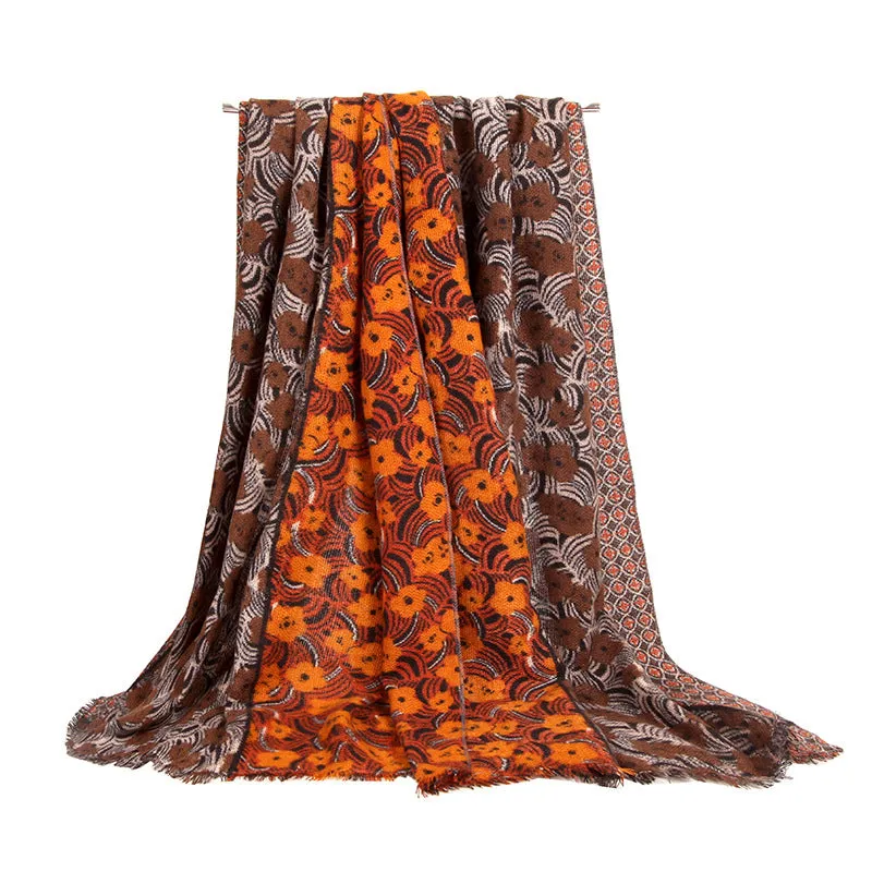 Womens Autumn Winter Retro Small Floral Stitching Scarf