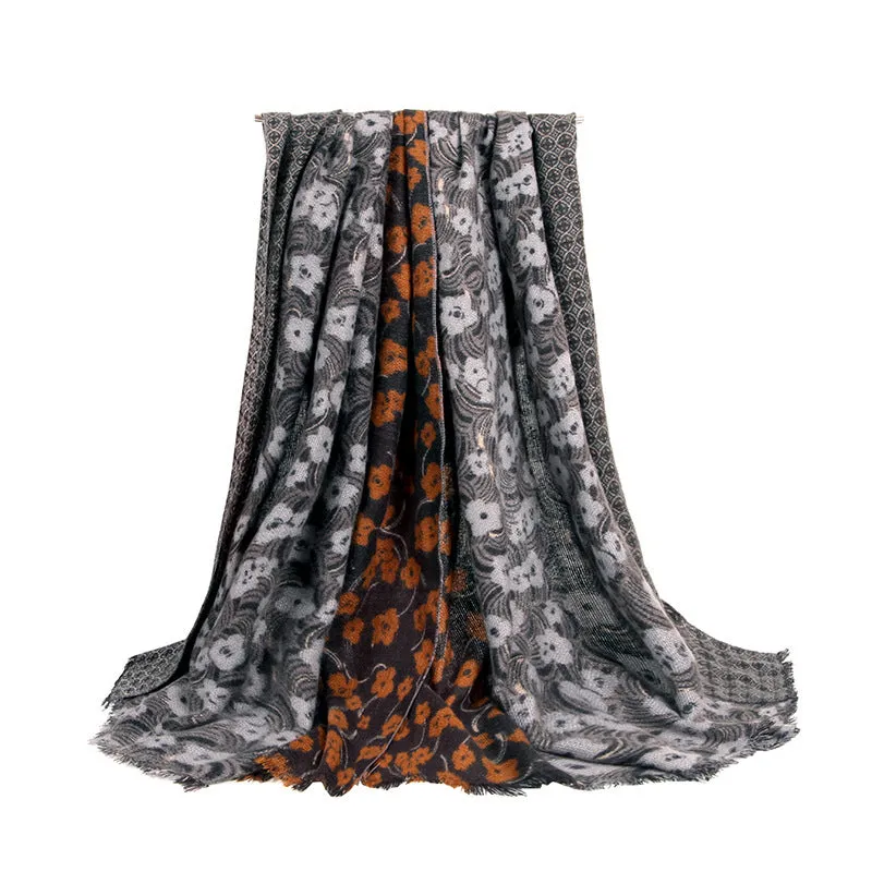 Womens Autumn Winter Retro Small Floral Stitching Scarf