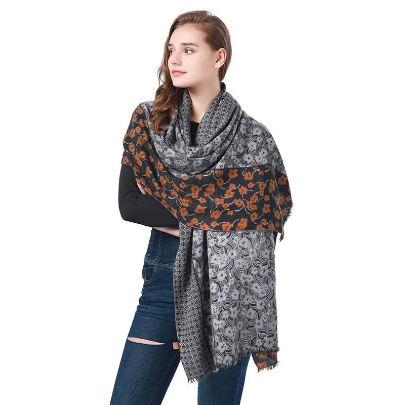 Womens Autumn Winter Retro Small Floral Stitching Scarf