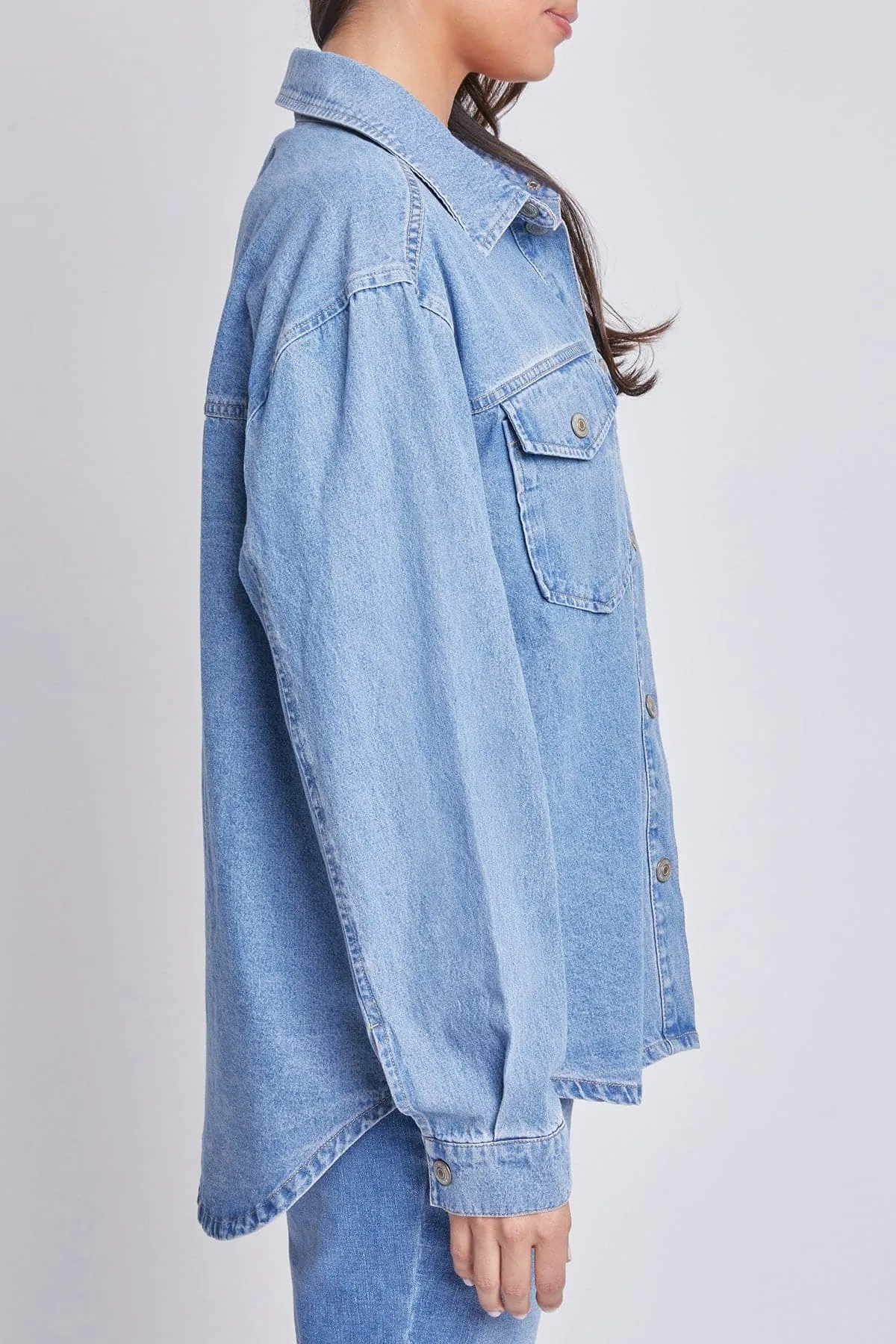 Women’s Denim Shacket with Flap Front Pockets