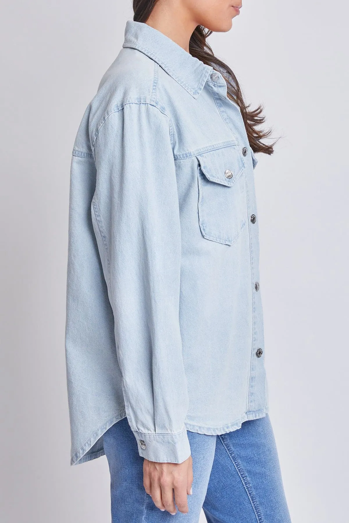 Women’s Denim Shacket with Flap Front Pockets