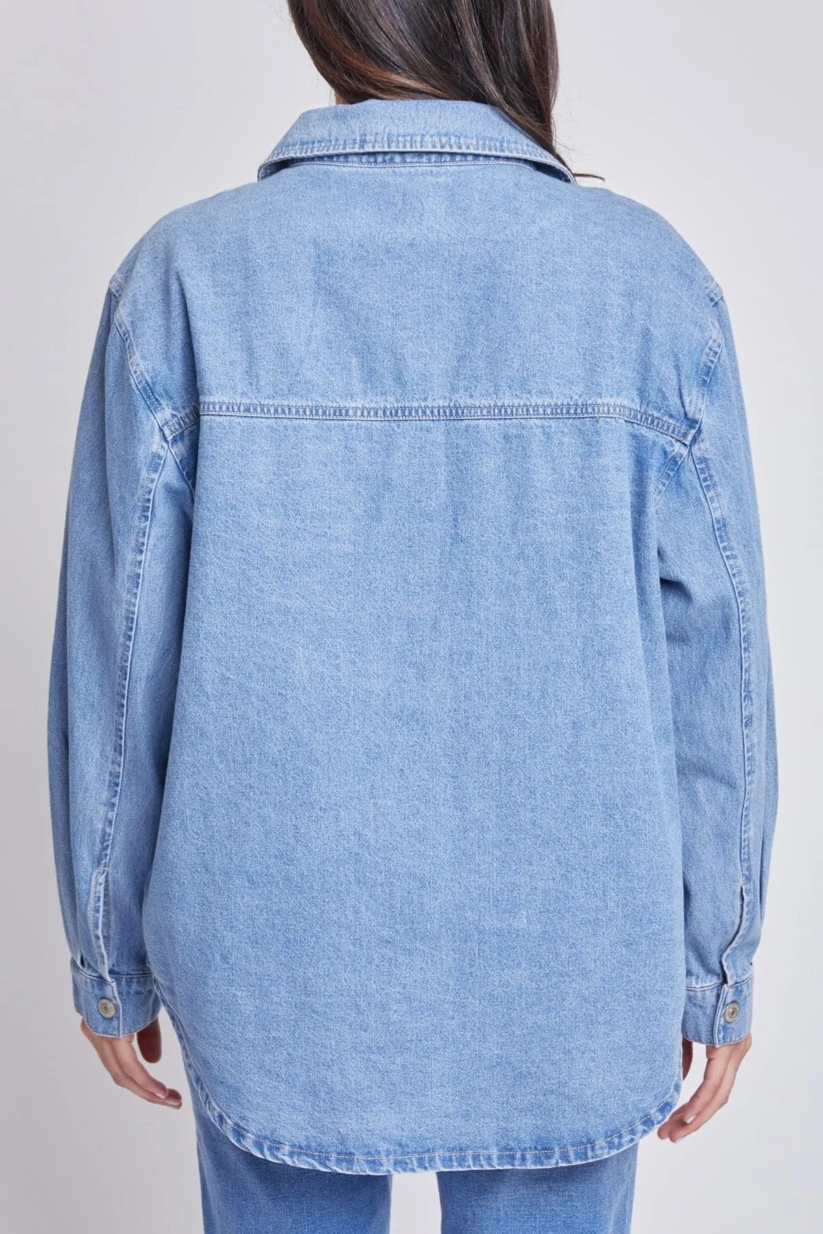 Women’s Denim Shacket with Flap Front Pockets