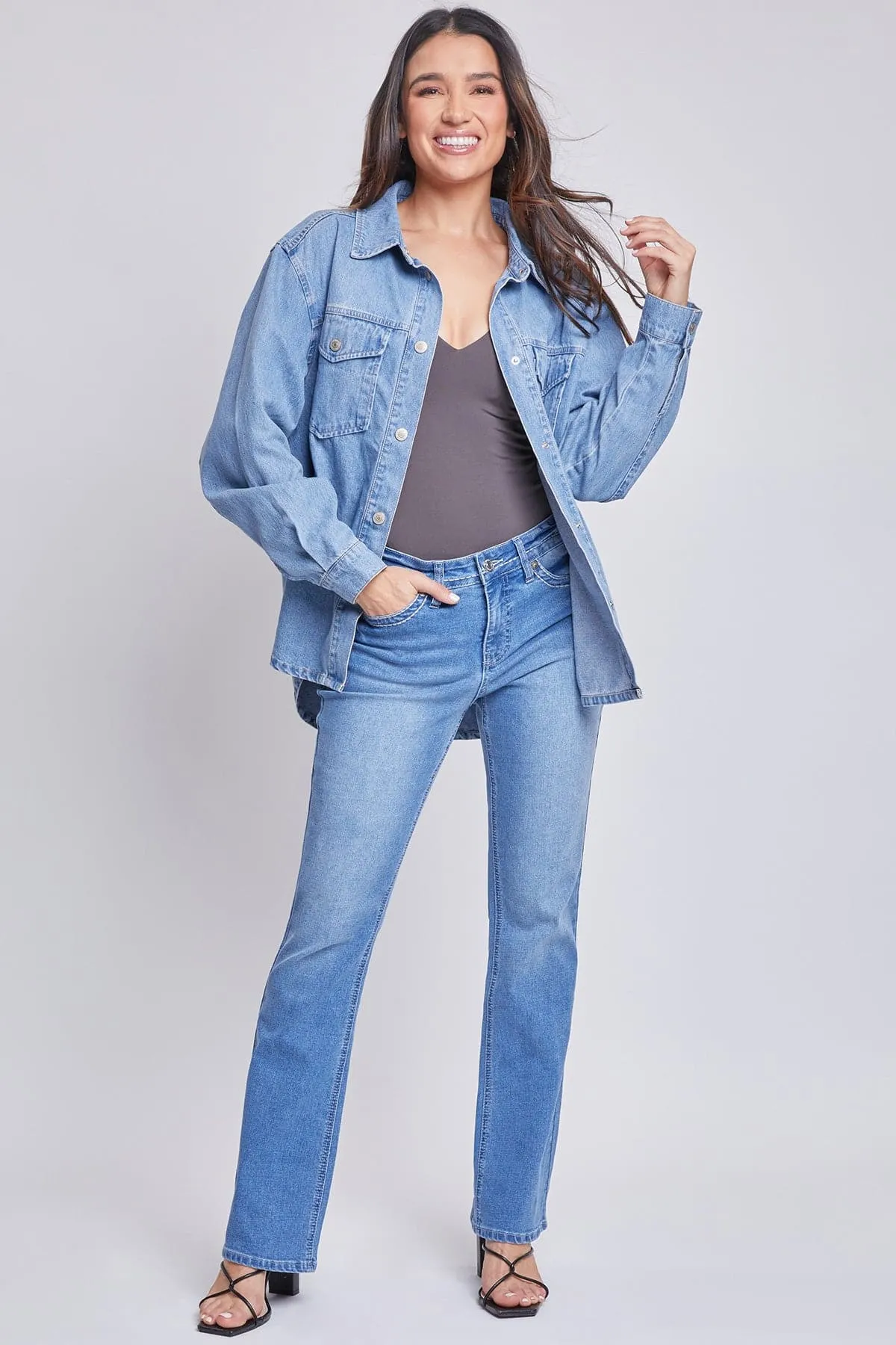 Women’s Denim Shacket with Flap Front Pockets