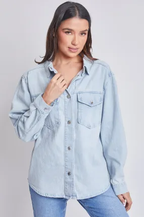 Women’s Denim Shacket with Flap Front Pockets