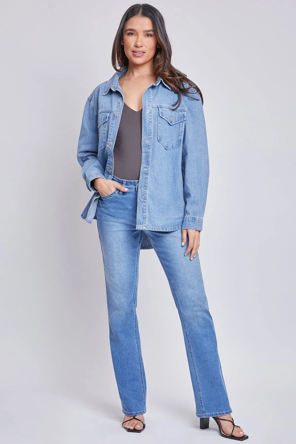 Women’s Denim Shacket with Flap Front Pockets