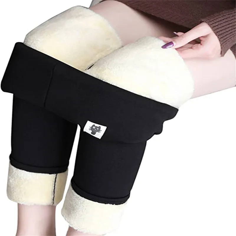 Women's Fleece Lined Leggings Winter Thick Warm Tights High Waist Trousers