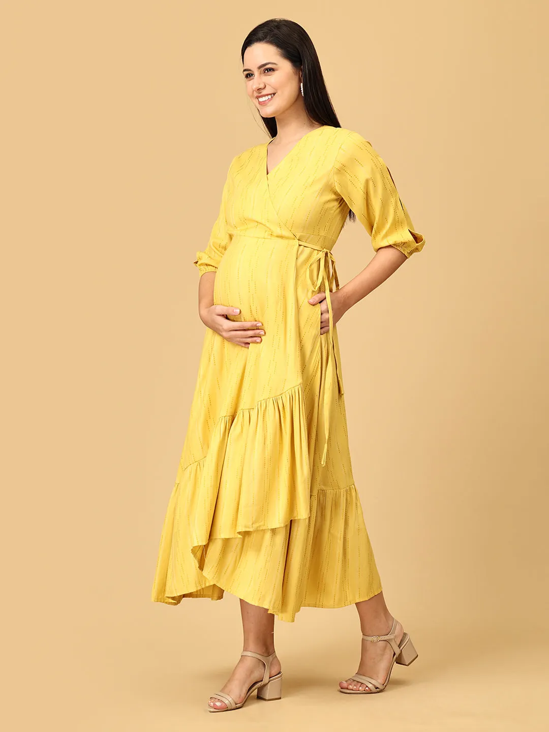 Yellow-a Go-Go Maternity Wrap Dress