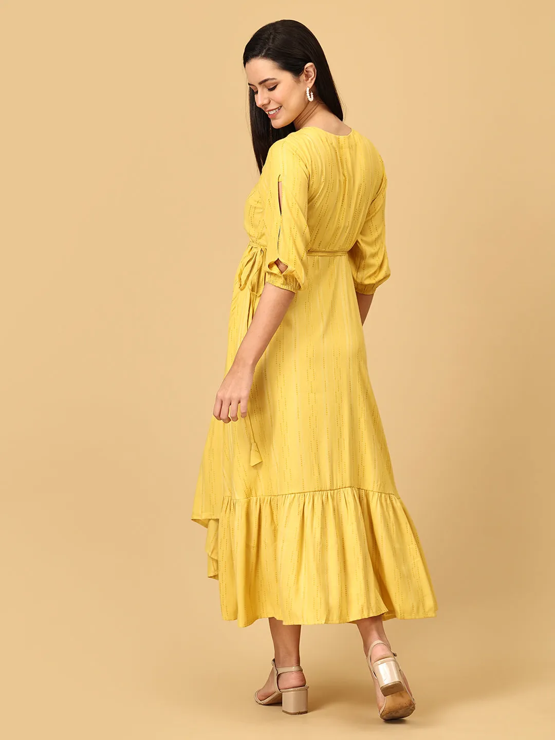 Yellow-a Go-Go Maternity Wrap Dress