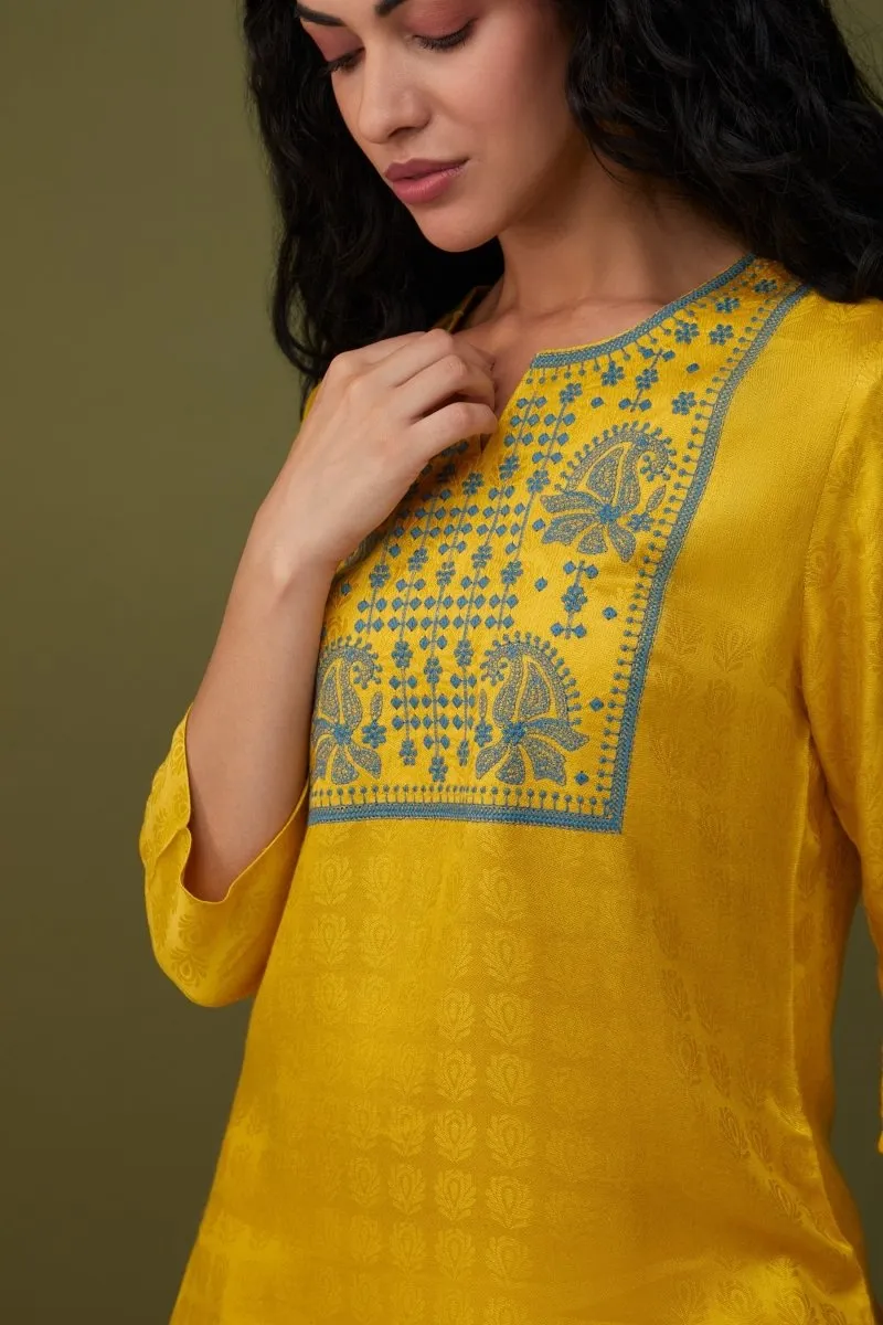 Yellow Jacquard Embroidered Tunic