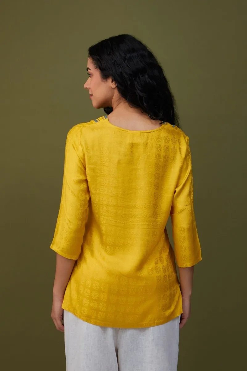 Yellow Jacquard Embroidered Tunic