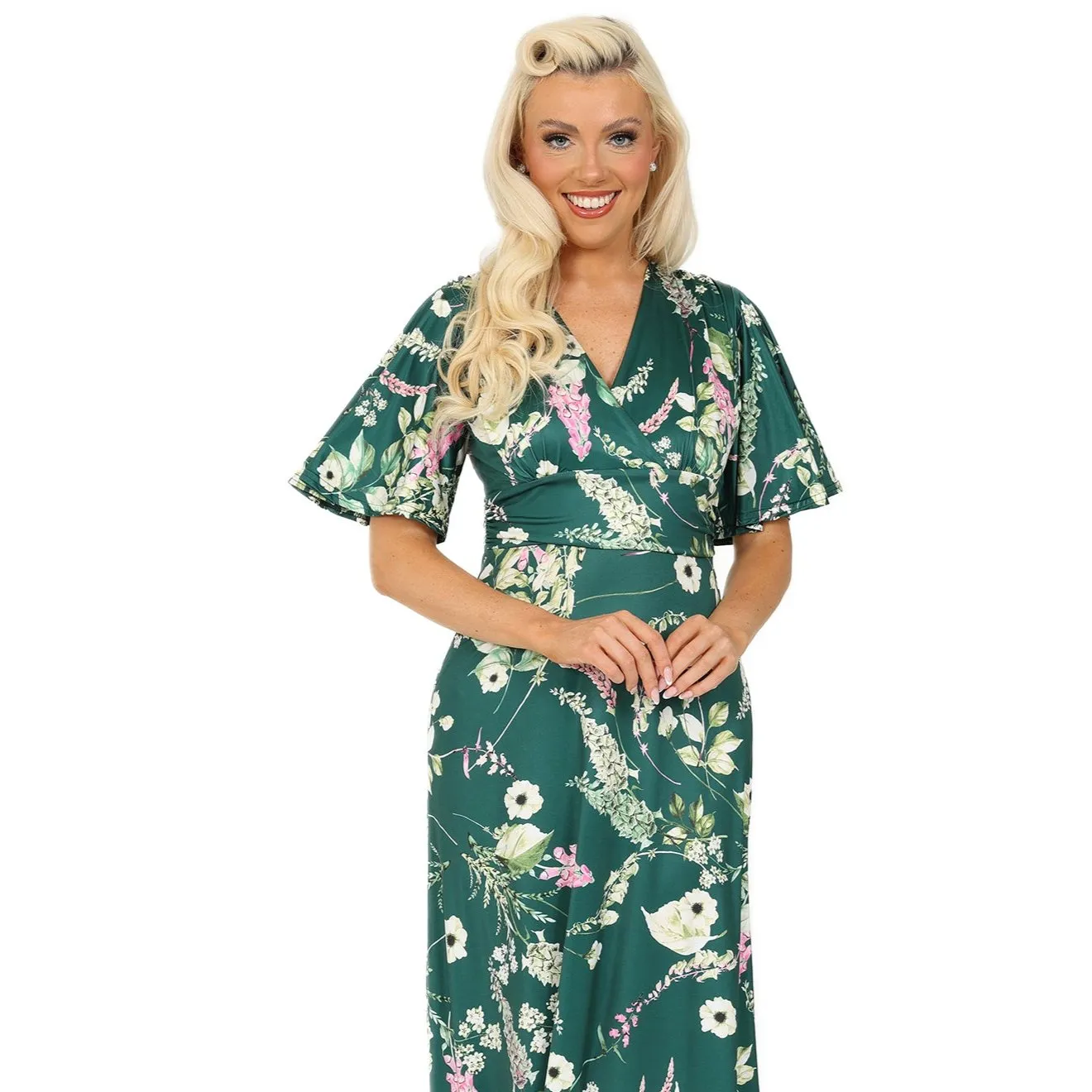 Yellow Tropical Bird & Floral Print Waterfall Sleeve Maxi Dress