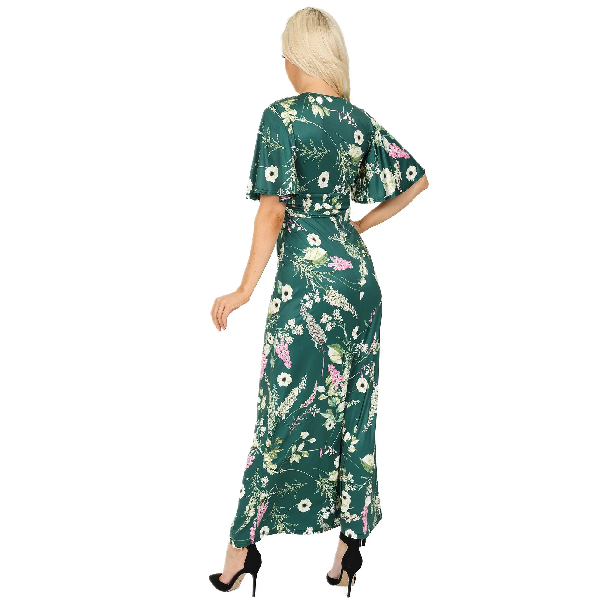 Yellow Tropical Bird & Floral Print Waterfall Sleeve Maxi Dress